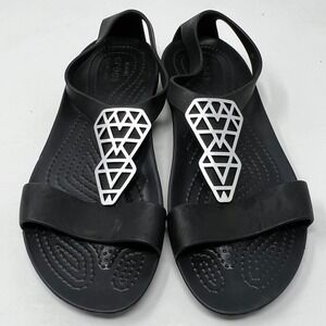 Crocs Womens Serena Sexi‎ T-Strap Geometric Silver Embellished Sandal 6 Indie